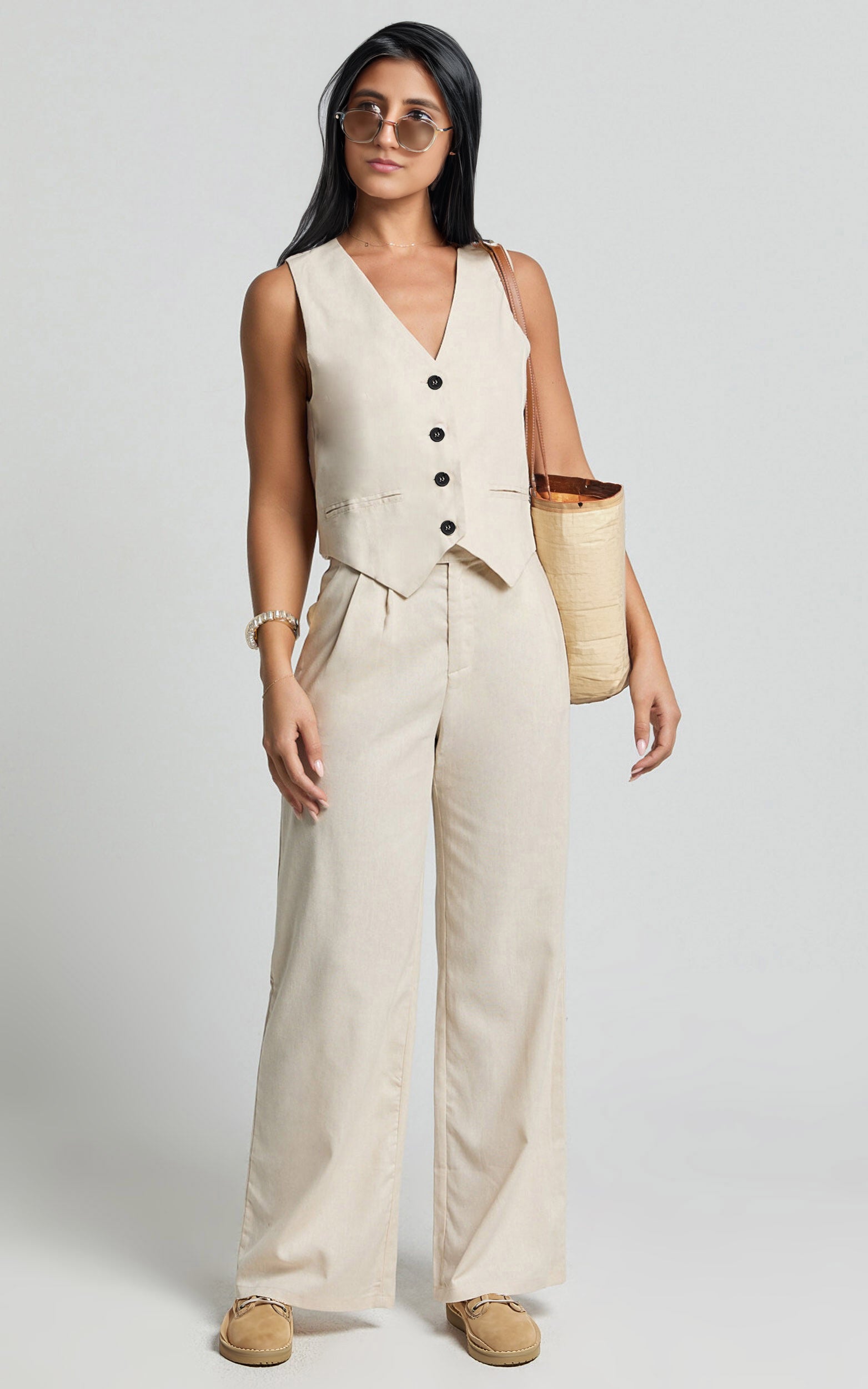 Pure Linen Waistcoat Co-ord Natural XS