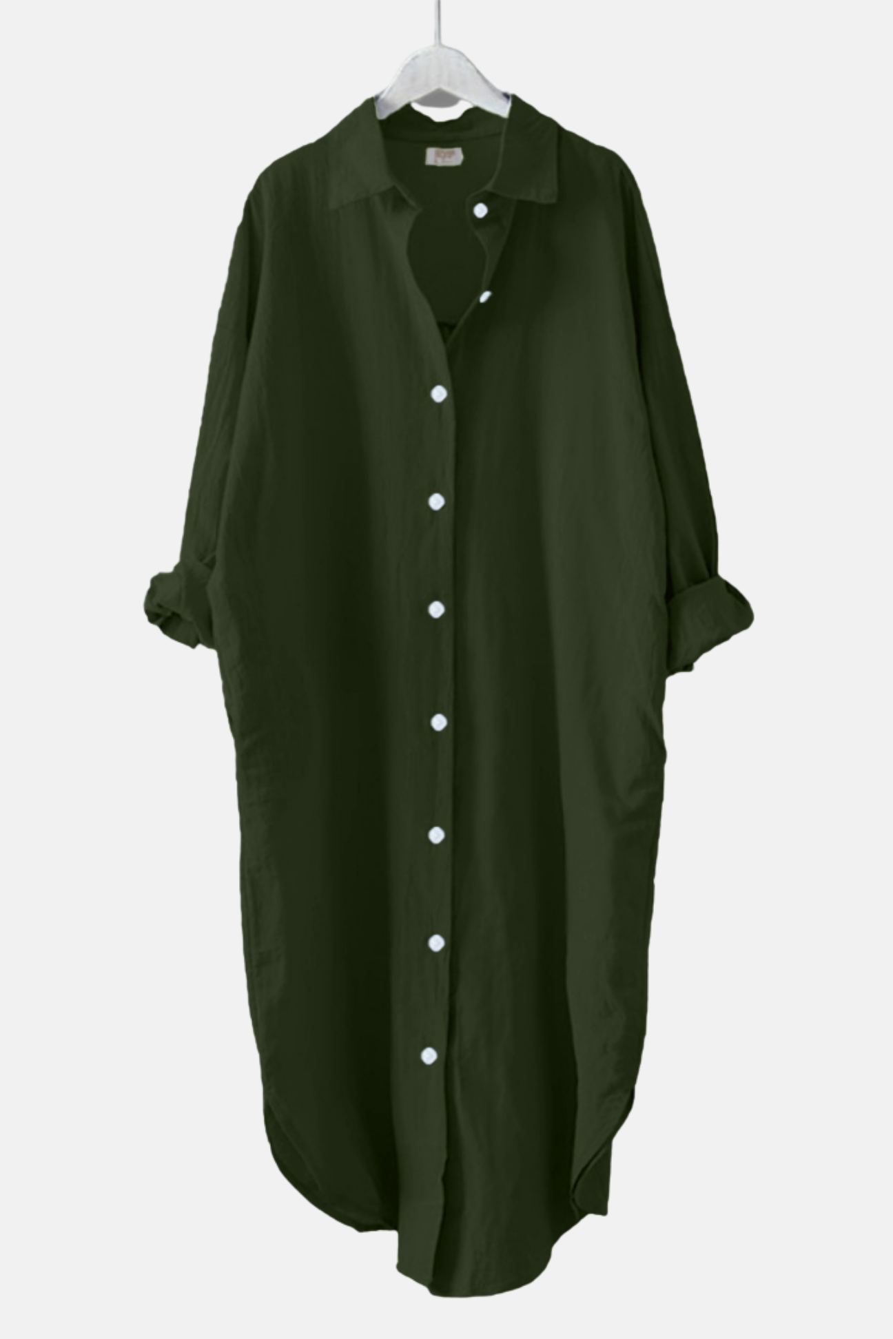 Oversized Shirt Dress Linen Blend Deep Olive XS